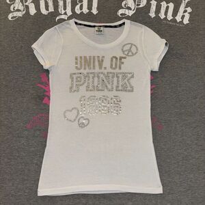 Victoria’s Secret PINK Rhinestone Bling Short Sleeve Tee UNIV OF PINK 1986 Y2K-M